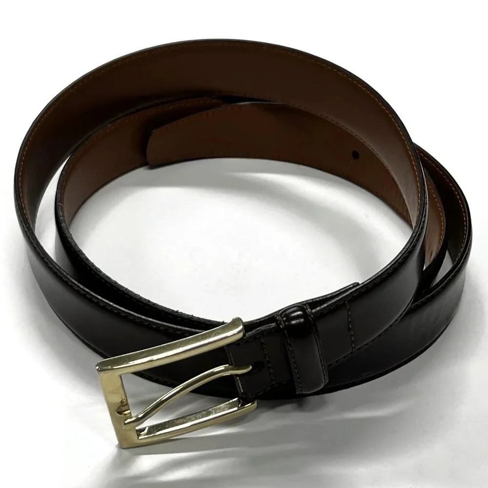 Brooks Brothers Italian Leather Belt Dark Brown Cognac Brass Buckle Mens 42